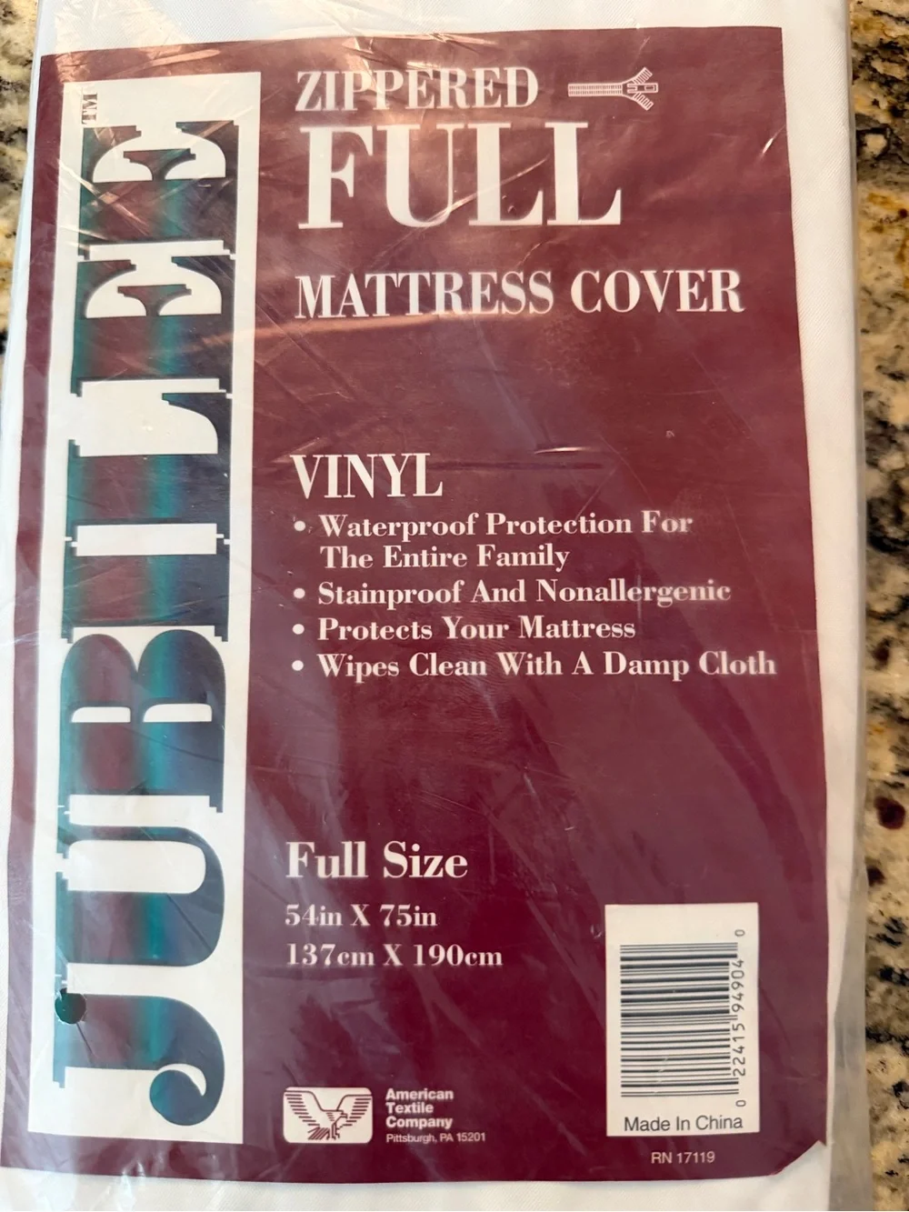 Jubilee Full Size Zippered Vinyl Mattress Cover Protector Waterproof Stainproof